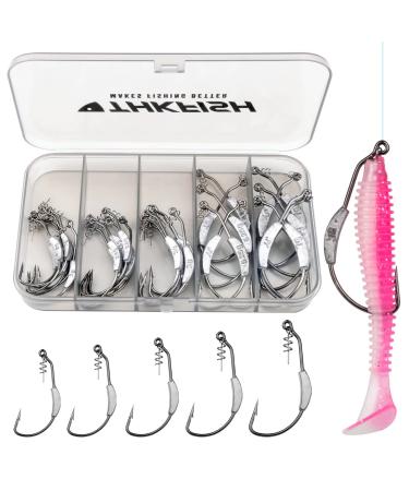 THKFISH Fishing Hooks Twistlock Hooks Weighted Bass Hooks Swimbait Hooks for Soft Plastics Worm Hooks Saltwater Freshwater 19PCS 25PCS 30PCS 60PCS Weighted Hooks-30PCS