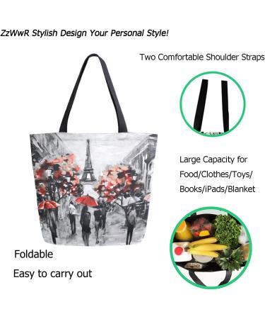 ZzWwR Trendy Paris Street Eiffel Tower Large Canvas Shoulder Tote Bag - Ideal for Gym, Beach, Travel & Shopping - Buy Online on SooperMarket.com