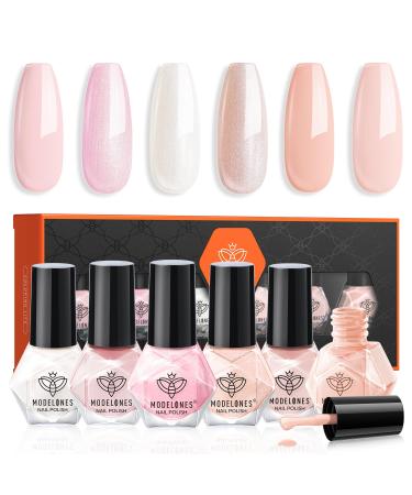 Modelones Nail Polish Set 6 Colors Neutral Nude Pink Nail Polish Skin Tones Collection Quick Dry Neutral Glitter Nail Polish Finger Nail Polish Home Diy Manicure Nail Art Nail Salon Varnish