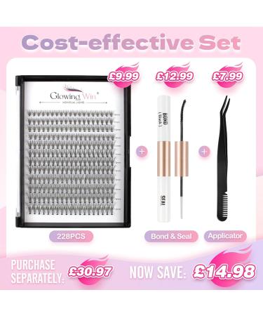 Glowing Win Single Eyelash Extensions Set - 228 PCS Cluster Lashes Kit with Bond & Applier - 0.07C 20D Individual Lashes for Stunning Looks - Buy Online on SooperMarket.com