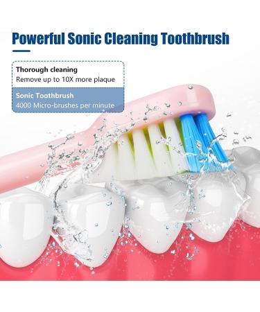 Power Sonic Electric Toothbrush with 6 Brush Heads | 5 Modes, 40,000 VPM Motor | Wireless Quick Charge | Rechargeable Toothbrush for Adults | Travel-Friendly (Pink) - Buy Online on SooperMarket.com