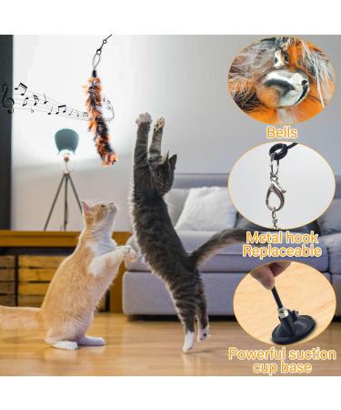 Autoau Interactive Cat Toy with Suction Cup Bird Feather Teaser Wand - Ideal for Indoor Cats and Kittens - 5 Bells, Feather Filler, Training Tool - Buy Online on SooperMarket.com