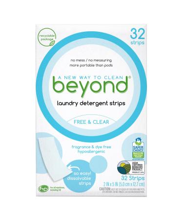 Beyond Laundry Detergent Strips 32 strips - Free & Clear - Eco-friendly Hypoallergenic. Travel friendly. Dissolvable Strips.