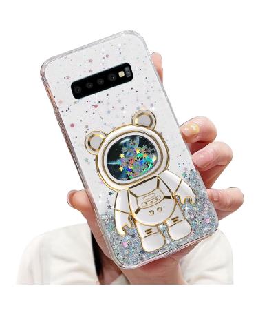 Tivenfezk Nadoli for Samsung Galaxy S10 Plus Treibsand B r Astronaut Hidden Stand Shell caricature glitter astronaut stand soft silicone bling cell phone case.