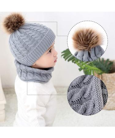 Yinuoday Toddler Baby Knit Hat Scarf Set - Winter Beanie Cap with Circle Loop Scarf, Grey - Buy Online on SooperMarket.com