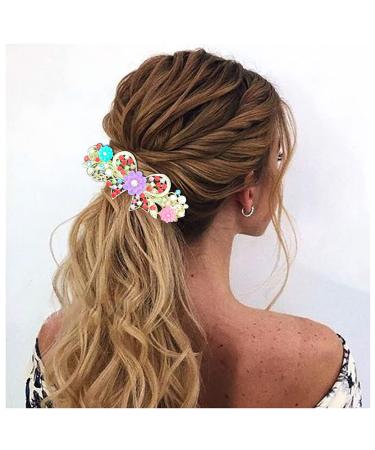 Crystal Flower Hair Barrettes Vintage Butterfly Rhinestone French Spring Clasp Claws Pearl Hair Clips Accessories for Women Girls Teens (Multi-colored)