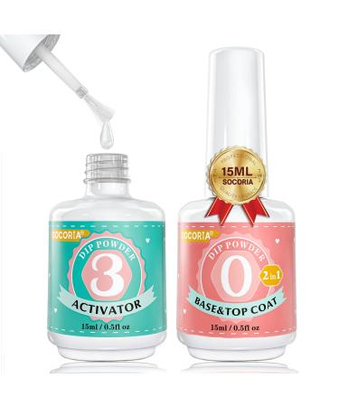 Dip Powder Liquid Set - 2 in 1 Dip Powder Base & Top Coat and Activator for Dipping Powder Nail Kit Fast Dry French Nail Art Beginner Manicure Salon(0.5oz)