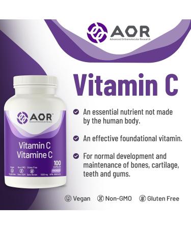 AOR - Vitamin C 1000mg 100 Capsules - Essential Ascorbic Acid Supplement - Promotes Overall Wellness - Supports Bones Gums & Teeth - Non-GMO Vegan - Ideal for Daily Health Maintenance - Buy Online on SooperMarket.com