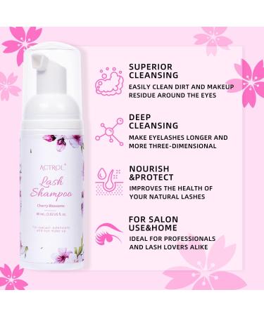 Eyelash Extension Cleanser 60ML Natural Lash Extension Shampoo Cherry Blossom Professional Eyelid Foaming Cleanser Paraben & Sulfate Free Non-lrritating with Salon and Home Care Cherry Blossom 60ml - Buy Online on SooperMarket.com