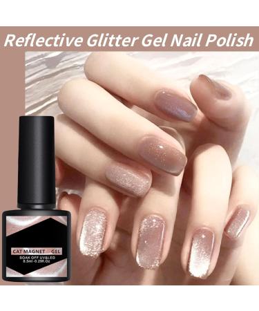Cat Eye Gel Nail Polish Champagne Color Magnet Nail Polish Crystal Reflective Glitter Gel Nail Polish Soak off Holographic Cat Eye UV Gel Nail Varnish for Nail Art DIY at Home - Buy Online on SooperMarket.com