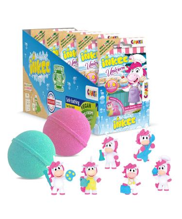 Inkee Unicorn Professions |5x bombs children with a surprise 5 out of 6 different stomachs for collecting - 5x 100g bath balls with banana -milk aroma and jojoba oil pink or green 5x unicorn profession profession