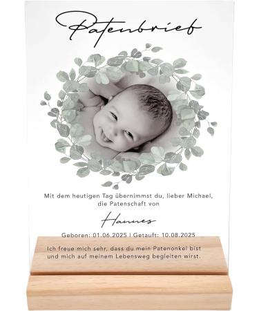 Personalized Godfather Sponsorship Certificate | Custom Acrylic Baptism Gift | 20x30 cm Eucalyptus Frame - Buy Online on SooperMarket.com