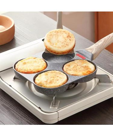 DELURA Saucepan 4 Holes Egg Frying Pan Multifunction Hamburger Steak Pan Wooden Handle Cooking Pan Cooking Utensils Wok - Buy Online on SooperMarket.com