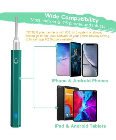 Wireless Otoscope Earwax Removal Kit | 1080P HD WiFi Endoscope Camera for Adults, Kids & Pets | LED Lights | Portable Ear Cleaning Camera - Green - Buy Online on SooperMarket.com