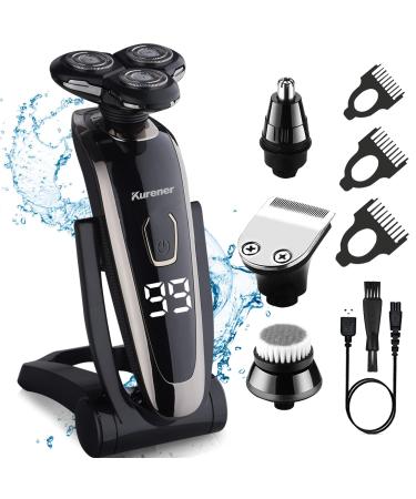Electric Razor for Men Shaver Rechargeable Waterproof Rotary for Shaving with Nose Trimmer Sideburns Trimmer Face Cleaning Brush