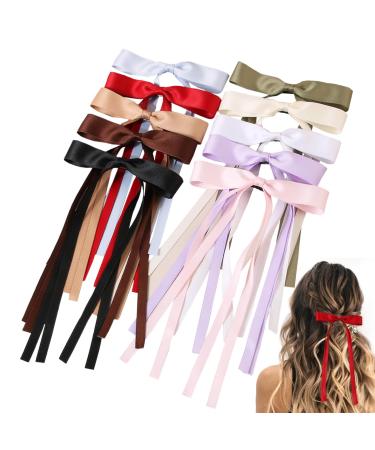 10PCS Hair Bows for Women Tassel Ribbon Hair Clip with Long Tail French Bow Hair Clips Solid Hair Ribbons for Women Girls