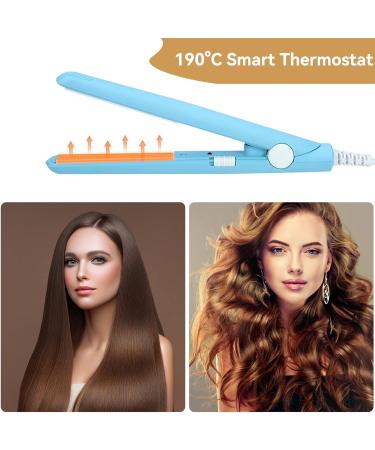 2-in-1 Mini Hair Smooth & Curling Iron - Portable Travel Ceramic Styler for Women & Short Hair - Blue - Buy Online on SooperMarket.com