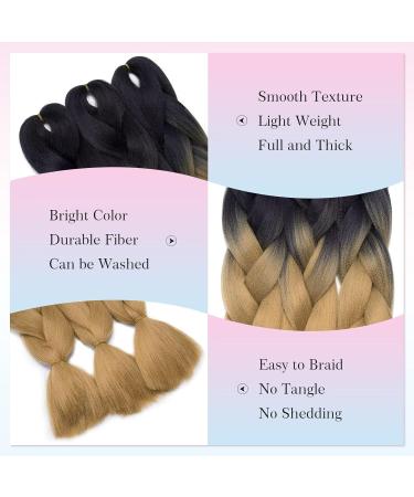 Tess Braids Extensions - 60 cm Jumbo Kanecalon Ombre Hair Braids (3 Pack) #23 Medium Blonde/Black for Stunning Box Braids - Buy Online on SooperMarket.com