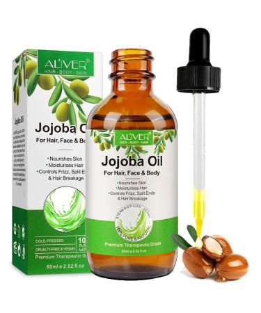 Jojoba Oil for Hair Growth Skin & Nail 100% Pure Organic Jojoba Oil Cold Pressed Unrefined Body Oil to Moisturize Face Soft Skin & Strong Nail Anti Acne Strengthen Hair & Reduce Split Ends 60ml