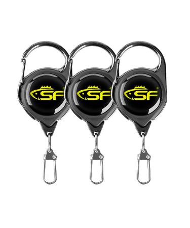 SF Fly Fishing Zinger Retractor 3 Pcs Fly Fishing Anglers Tool Gear Combo Steel Cord Black,Carabiner, 24" Steel Cord, 3Pcs Zinger