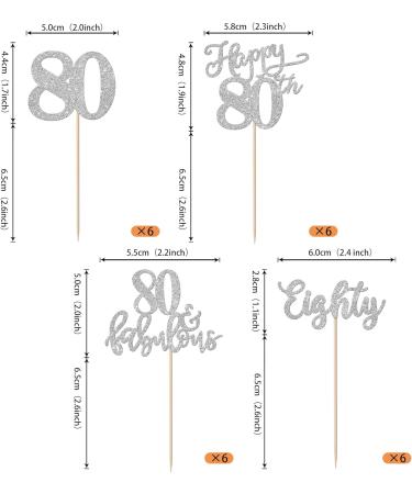 Rsstarxi 24 Pack Happy 80th Birthday Cupcake Toppers Glitter Eighty 80 Fabulous Cupcake Food Picks for 80th Birthday Wedding Anniversary Party Cake Decorations Silver Design 1 80th Silver - Buy Online on SooperMarket.com