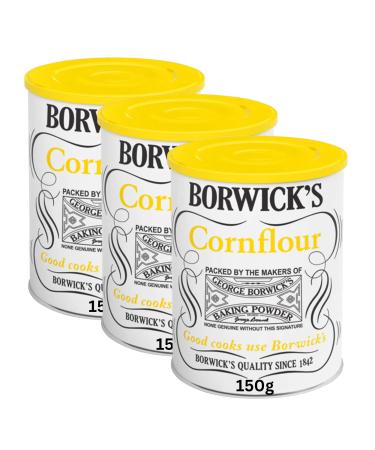 Cornflour 3 Pack Quality Long Life Bundle Containing 3 150g Stay Fresh Packs of Borwicks Cornflour