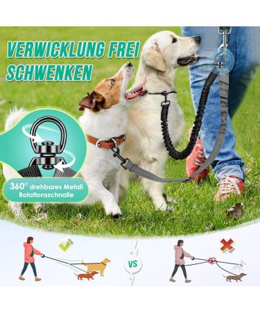 Buy NASJAC Double Dog Linen Coupler | Adjustable Reflective & Shock-Damping Shared Leash for 2 Dogs - Black & Gray - Buy Online on SooperMarket.com