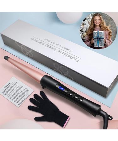 1/2-1 Inch Tapered Curling Iron | Ceramic Hair Curler Wand | Adjustable Temperature | Heat Resistant Glove | Rose Pink - Buy Online on SooperMarket.com