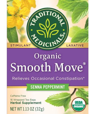 Organic Smooth Move Peppermint Laxative Tea - Caffeine Free, 16 Wrapped Bags - Buy Online on SooperMarket.com