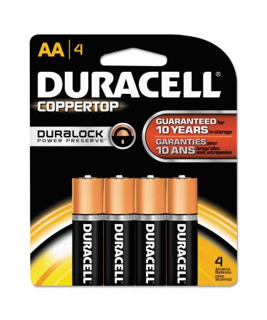 Duracell MN1500B4Z CopperTop Alkaline Batteries with Duralock Power Preserve Technology AA 4/Pk