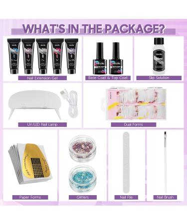 Janolia Amethyst Nail Extension Kit - UV Gel Starter Set with Nail Lamp Base & Top Coat for Perfect Nail Art Design - Buy Online on SooperMarket.com