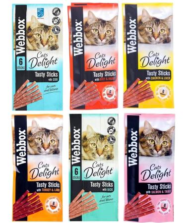 *NEW* 6 PACK MIXED WEBBOX CAT STICKS CAT KITTEN MEATY STICK TREAT COD DUCK BEEF CHICKEN TURKEY SALMON