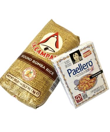 Spanish rice for Paella and paellero Seasoning Bundle. 1 Bag of Rice 2.2 lb and 1 Paellero Seasoning 0.71 oz - 5 Sachets. Spanish product