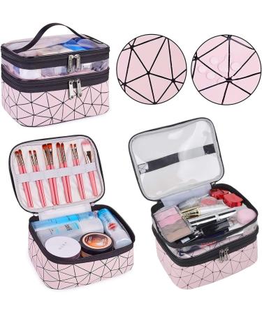 Mikytoper 3 PCS Double Layer Makeup Bags with Diamond Pattern Travel Toiletry Bags - Pink - Buy Online on SooperMarket.com