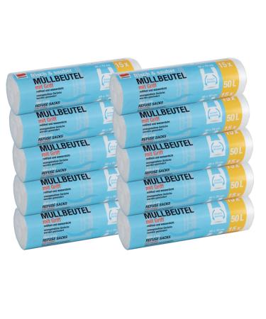 150 pieces of garbage bag Premiumline: 50 liters 10 pack size: 60 x 70 cm - particularly tear -resistant and waterproof - with a stretcher handle/handle 50 liters 150 pieces (1 Pack)