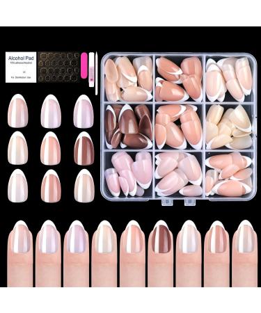 U-Shinein French Press On Nails 9 Colors French Fake Nails Full Cover French Nail Tips 135 Pieces Short False Nails with Pre-Applied Base Coat & Tip Primer Pre-made French Tips for Women 04