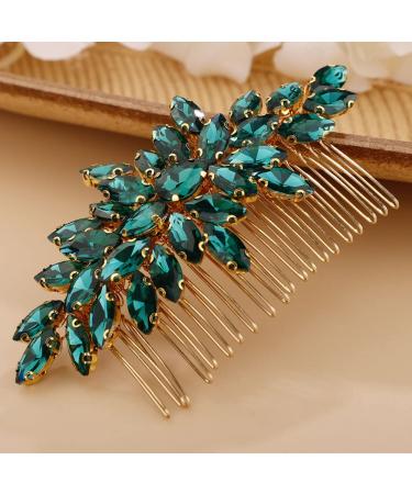Chargances Crystal Bridal Hair Comb Malachite Green Wedding Rhinestonel Hair Side Comb Fashion Hair Clip Handmade Hair Accessories for Bride Wedding Prom Flower Girl Headpieces (Malachite green)