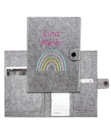 Motherpass cover rainbow pastel made of felt with personalization |Made in Germany i with indoor pockets for the insurance card and ultrasound images I personalized gift for pregnant germany mother pass with name rainbow pastel