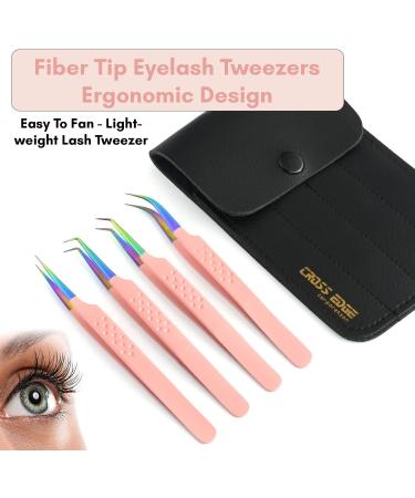 Professional Fiber Tip Lash Tweezers Set - Japanese Steel, Curved & Volume Lash Tweezers - Blush Pink - My Lash Tools - Buy Online on SooperMarket.com