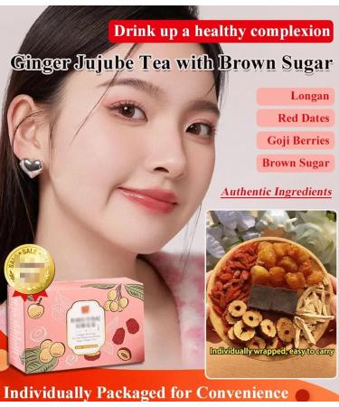 Ginger Jujube Tea with Brown Sugar Longan Red Date Lycium Barbarum Brown Sugar Ginger Tea Red Dates Ginger Tea Herbal Tea Bags Chinese Tea for Women (1BOX) - Buy Online on SooperMarket.com