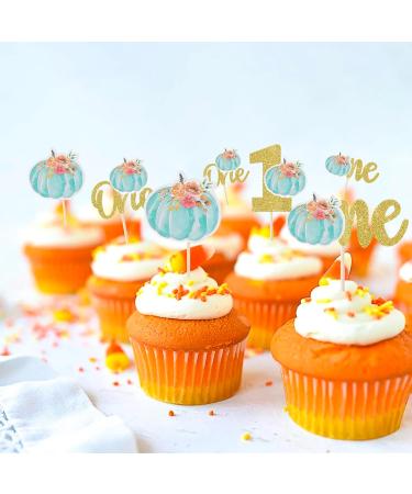 Rsstarxi 24 Pack Pumpkin One Cupcake Toppers Pumpkin 1st Birthday Cupcake Picks Decorations for Fall Theme Baby Shower Kids First Birthday Party Cake Decorations Supplies Blue Design 12 Blue - Buy Online on SooperMarket.com
