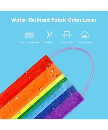 Tomorotec 60PCS Rainbow Disposable Face Masks with Purple Elastic Ear Loops - 3-Layer Soft Fit for Adults - Buy Online on SooperMarket.com