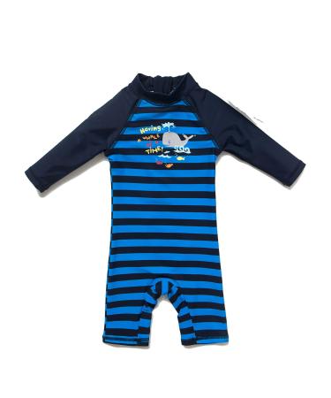 BONVERANO Baby Boys Swimsuit/Sunsuit UPF 50+ Sun Protection One Pieces Swimwear with Sun Hat 6 Months Grey Whale