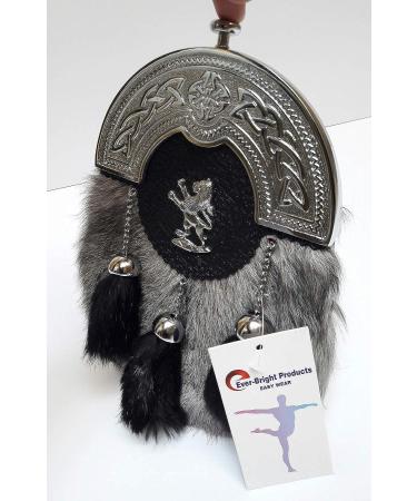 Scottish Kilt Sporran - Grey Goat Skin Full Dress Sporran with Celtic Chrome Cantel - Buy Online on SooperMarket.com
