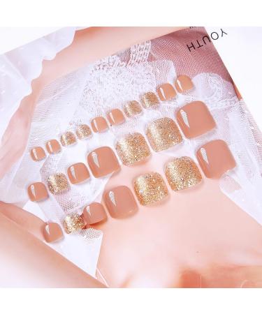 24pcs Fake Toe Nails with Glue Artificial Toe Nails Glitter Toenails Tips Pedicure Acrylic Press on Toenails for Women Glue On Toe Nails for Women False Toe Nails - Buy Online on SooperMarket.com