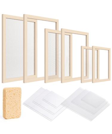 Caydo 3 Pieces Paper Making Frame Kit  Papermaking Mould and Deckle with Mesh  Absorbent Paper and Sponge for Kids Adults Supplies(5 x 7 Inches  7.5 x 9.8 Inches  9.8 x 13 Inches)