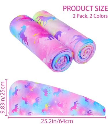Basumee Kids Microfiber Hair Towel Wrap 2 Pack - Rapid Drying Hair Towel Turbans for Girls - Unicorn Colorful Design - Buy Online on SooperMarket.com