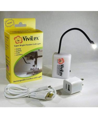 ViviLux Bright Flexible LED Craft & Sewing Light  USB Rechargeable Cordless Small Task Light for Sewing Machine  Crafting & Hobbies  Mounts with HOOK & LOOP TAPE  1200 Lumens Natural Daylight US Plug 1. US Wall Plug