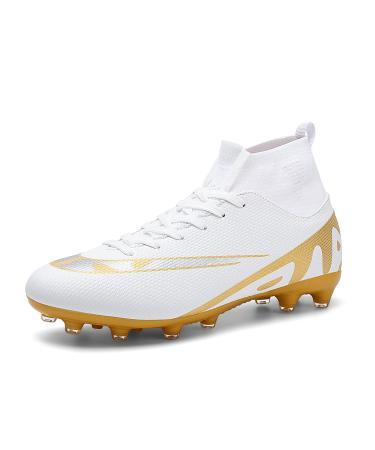 Vtasq soccer shoes boys FG/AG football shoe high top spike cleats training shoes outdoor professional football shoes children boy sport football shoes 34 EU white 2