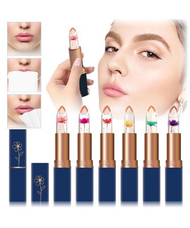 6 PCS pH Color Changing Lipstick - Crystal Flower Jelly Lip Balm for All Skin Tones | Soft Tint & Shimmer Effect (Pink) - Shop Internationally - Buy Online on SooperMarket.com